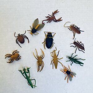 Insects Beetle Fly Weevil Mantis Spider Grasshopper 12 Pieces 2in Vintage 1989